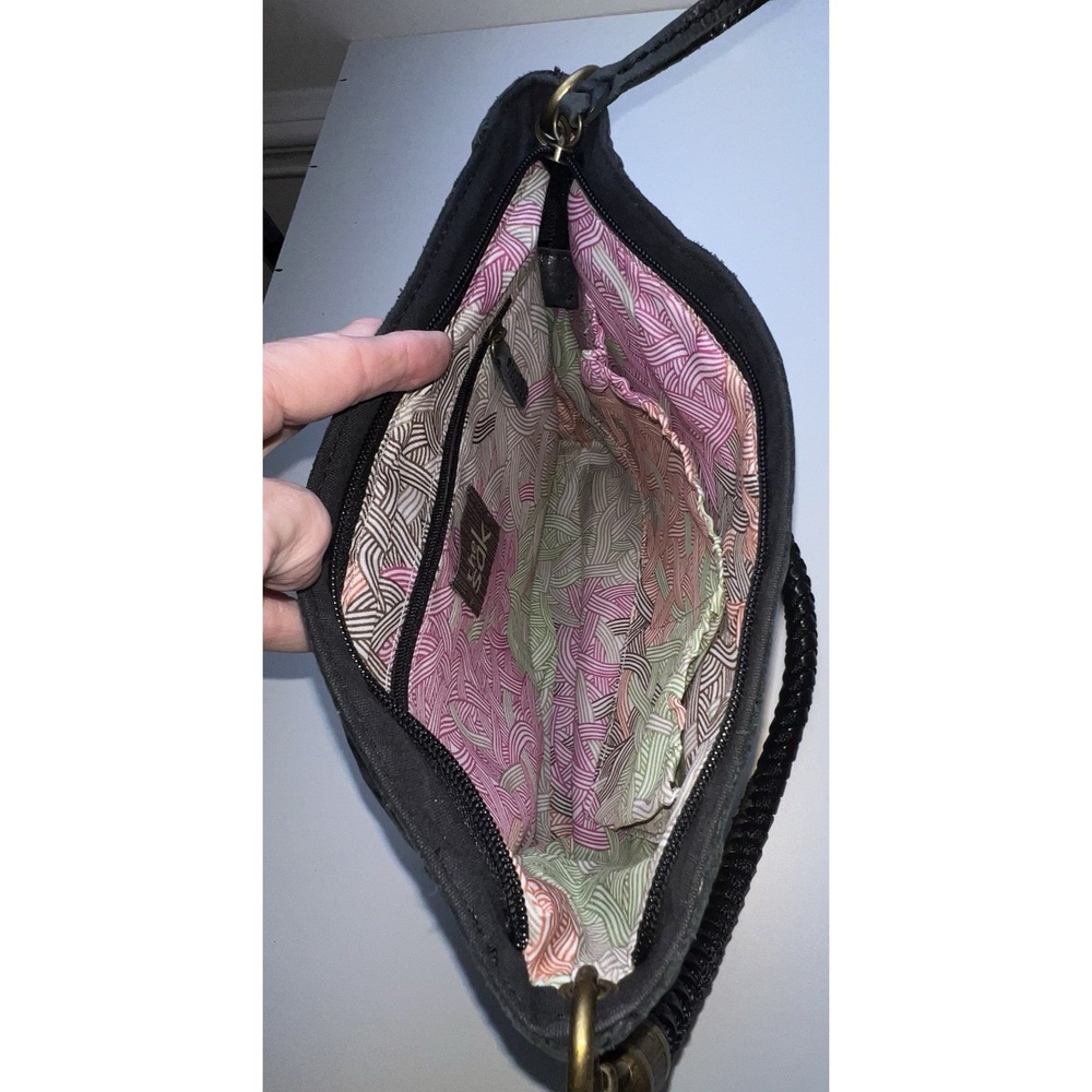 The Sak Indio Leather Demi Shoulder Bag Black Boho Tote DAMAGED Braided Strap - Picture 9 of 13